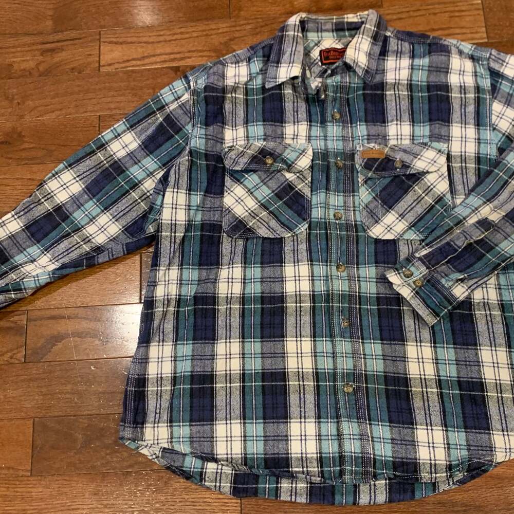 Five Brother Plaid Long Sleeve Button Down‎ Blue Flannel Shirt XL
